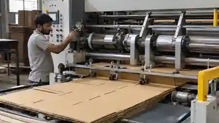 Illustrative corrugated box converting machine in operation
